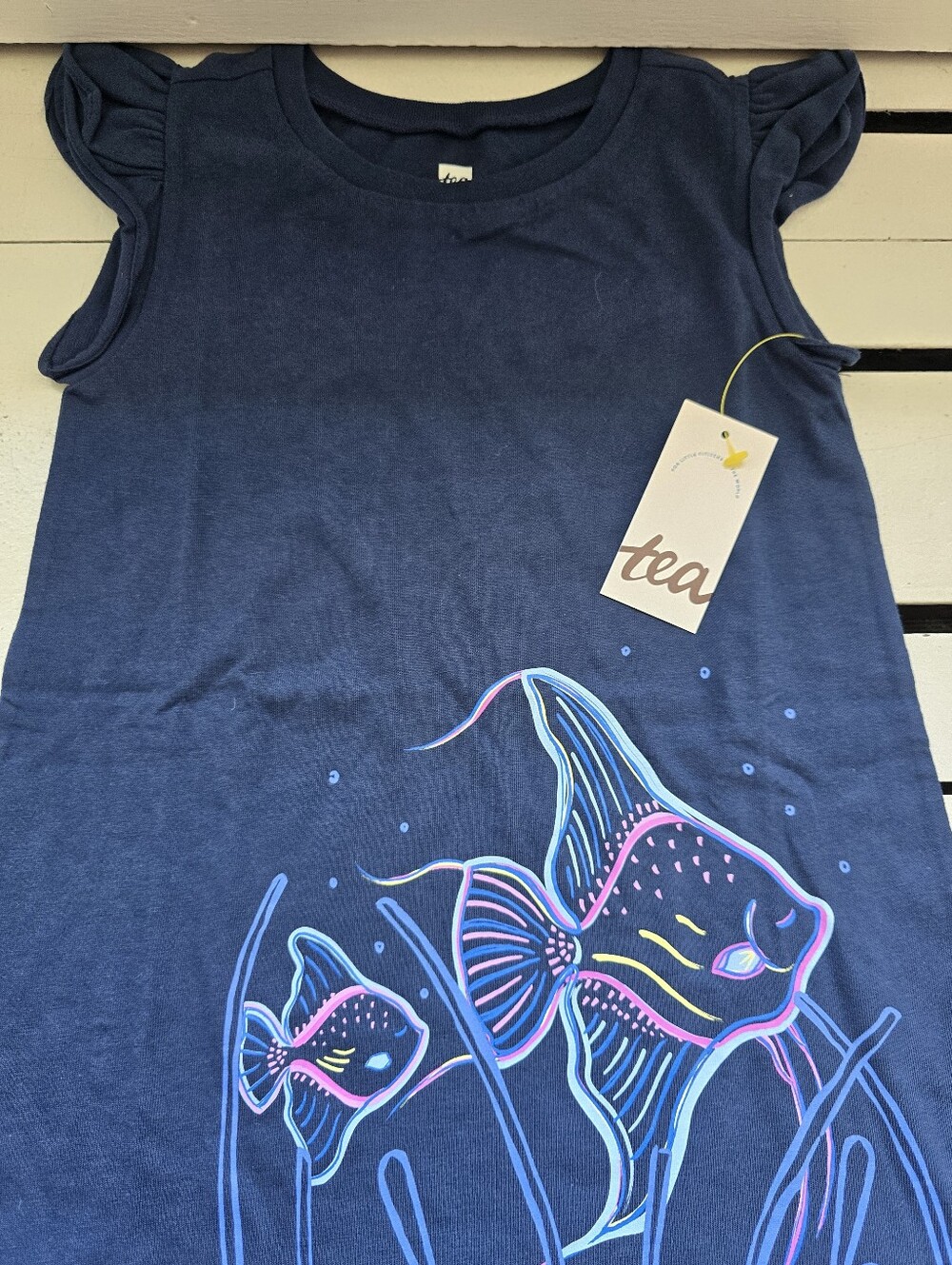 Tea Collection Navy Graphic Tank Top with Neon Fish